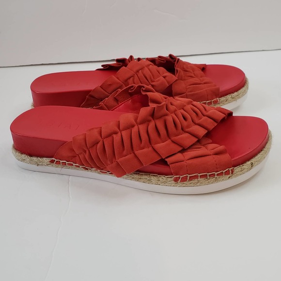 1. State Shoes - 1. State Red Ruffle X Espadrille Slide Sandal